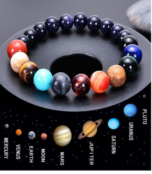 

7 chakra natural stone beaded chakra bracelet for women men eight planets universe solar system planets bracelets charm jewelry2859671, Black