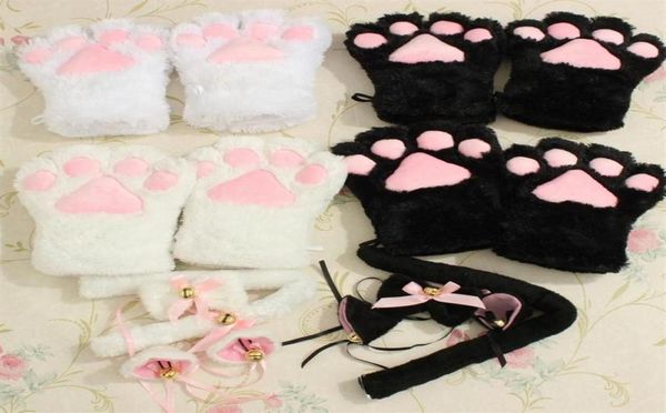 

cute neko cat girl sweet kitten cat maid roleplay anime cat ears gloves set plush paw ear tail tie party hair decoration 2 c190213272473, Golden;white