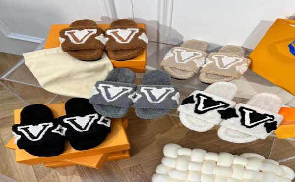 

slippers designer ladies luxury classic fashion plush warm sheepskin flats nonslip wearresistant indoor mopping slippers with bo6215959, Black