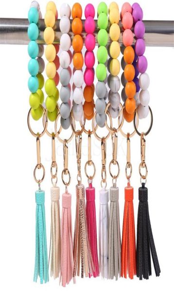 

keychain tassel bead string chain party favor food grade silicone beads bracelet women girl key ring wrist strap bracelets keychai3874839, Silver