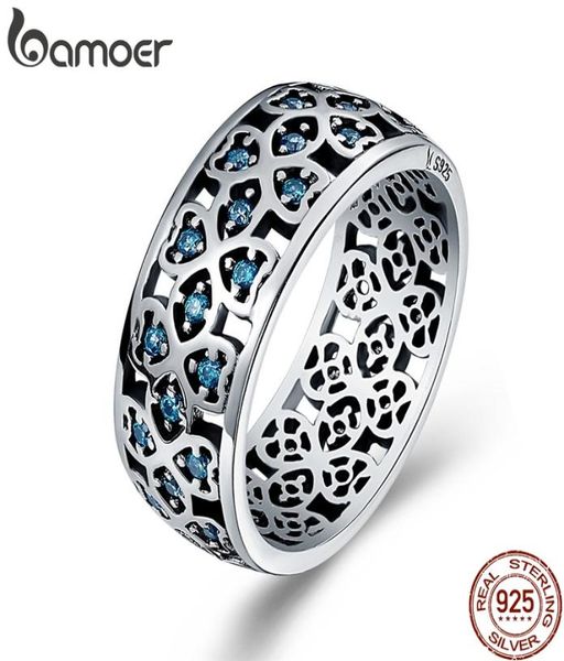 

bamoer 100 925 sterling silver petals of love sweet clover blue cz finger rings for women engagement jewelry s925 gift scr0648962478