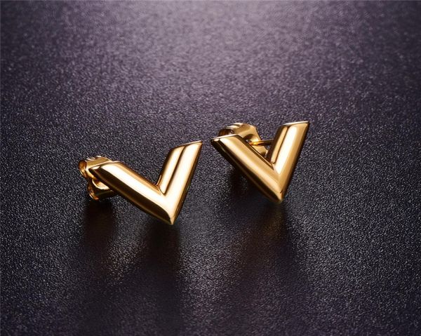 

316l stainless steel stud earrings for women rose goldcolor v letter triangle cute earring jewelry gift7151988, Golden;silver