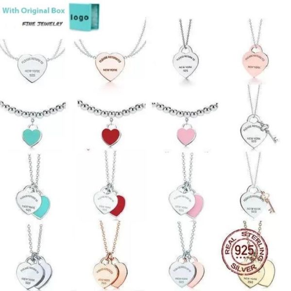 

new 100 925 sterling silver necklace pendant heart bead chain 18k gold plated luxurious for women fashion jewelry original logo g6241752