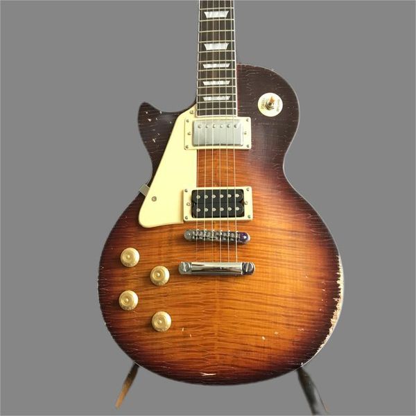 

left hand tiger flame electric guitar sunburst color guitar with heritage guitar instruments 58
