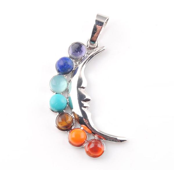 

wojiaer 7 chakras natural stones moon pendants health amulet healing necklace 18" length jewelry charms pendant n32739321803, Silver