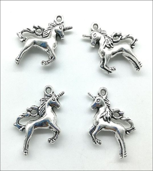 

wholesale lot 50pcs cute unicorn tibet silver charms pendants retro style jewelry diy pendant for keychain bracelet earrings 26x23mm dh05888, Bronze;silver