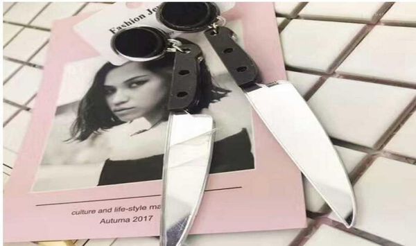 

punk jewelry european fashion personality hip hop acrylic gold long drop earrings knife shape geometric dangle earrings12136110, Silver