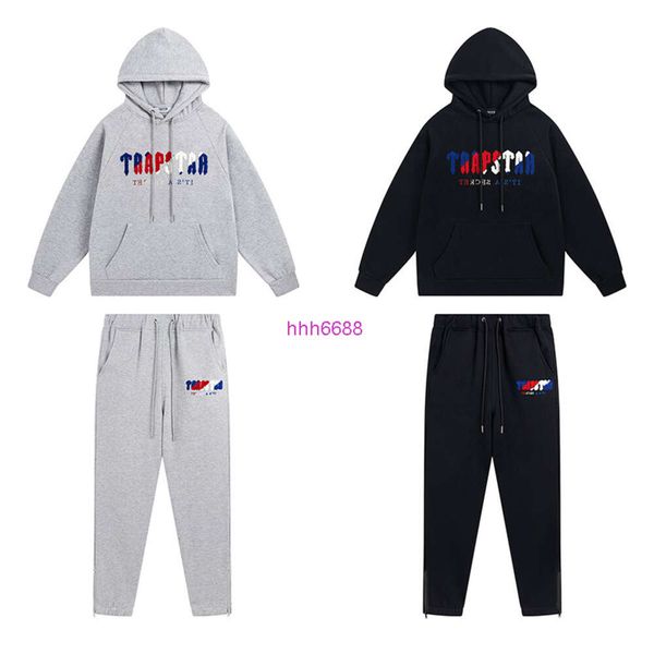 

men and women hoodie sweatshirt high street autumn winter trapstar blue red towel embroidered plush sweater pants can be matched in large si, Black
