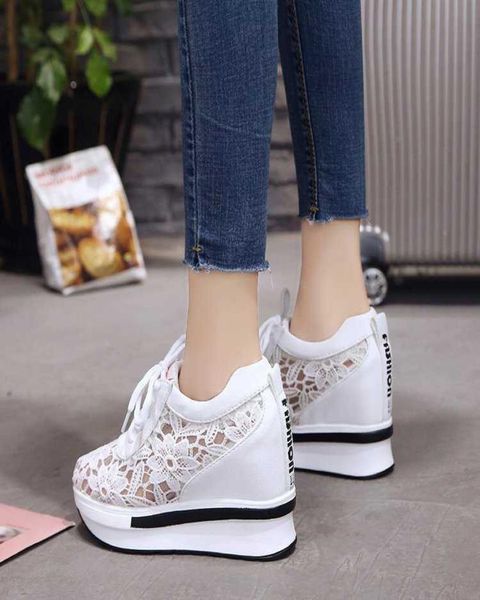 

women mesh sneakers shoes platform casual sport wedges flat autumn breathable vulcanize y09072627979, Black