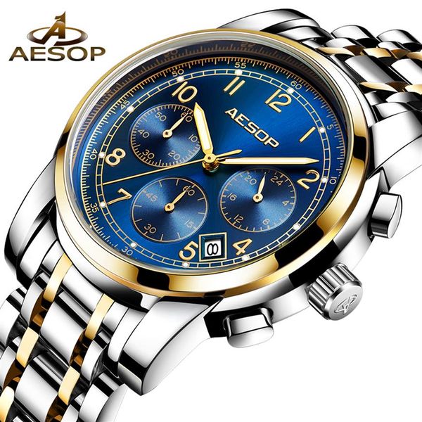 

aesop fashion men watch quartz wristwatch stainless steel band male clock men wrist watches waterproof relogio masculino238a, Slivery;brown