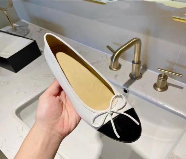 

ballet flats classic designer shoes women wedding dress 100 leather tweed cloth two color splice bow round ballet sh4981569, Black