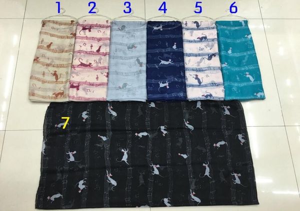 

new arrival fashion musical note and cat print scarf animal pattern shawl hijab wrap symbol2575091, Blue;gray