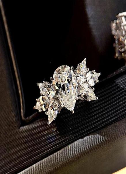 

ins spakrling handmade sweet cute wedding ring luxury jewelry925 sterling silver water drop 5a zircon cz diamond gemstonens women 9909954, Slivery;golden