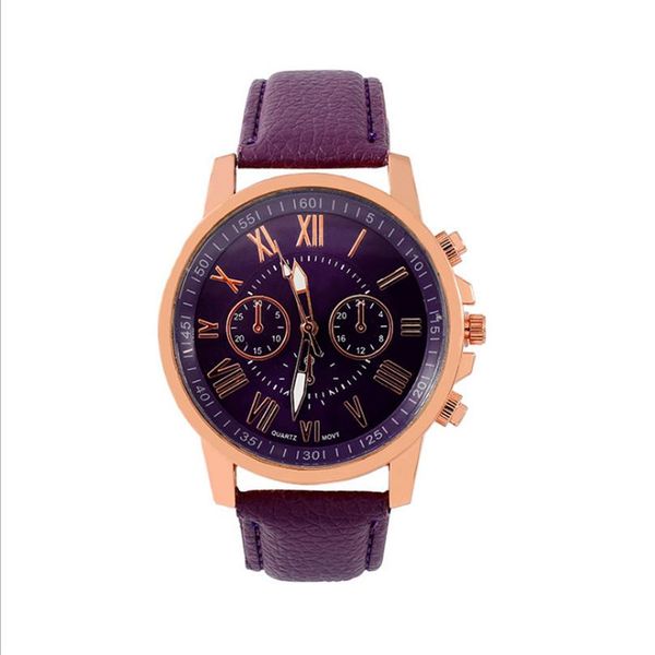 

elegant purple ladies watch retro geneva student watches quartz womens wristwatches with leather strap264w, Slivery;brown