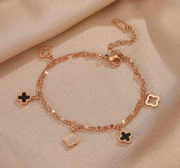 

four leaf clover steel rose gold bracelet women039s dign friends student temperament korean simple hand jewelry3911510, Golden;silver