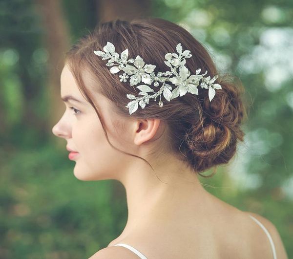 

metal leaf rhinestone flower clip headband fashion bridal wedding hair accessories for women decoration hair jewlery headband6864440, Golden;silver