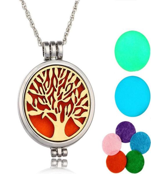 

locket necklace aromatherapy necklace with felt pads stainless steel jewelry pattern tree of life pendant oils essential diffuser 2119668, Silver