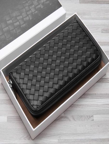 

new leather men039s wallet long woven leather bag luxury clutch simple fashionable lady wallet large capacity sheepskin7719897, Red;black