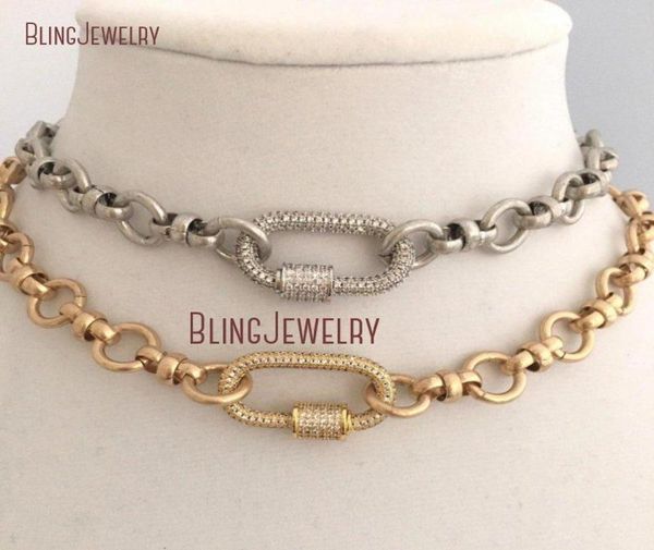 

nm35080 carabiner necklace cable chain necklace pave carabiner lock3021413, Silver