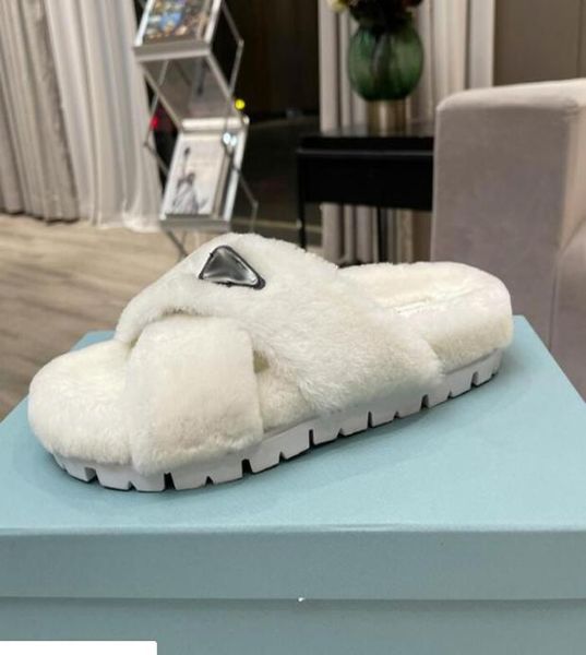 

2021luxurys designers women ladies wool slides winter fur fluffy furry sandals slippers warm comfortable fuzzy girl flip flop size1558902, Black