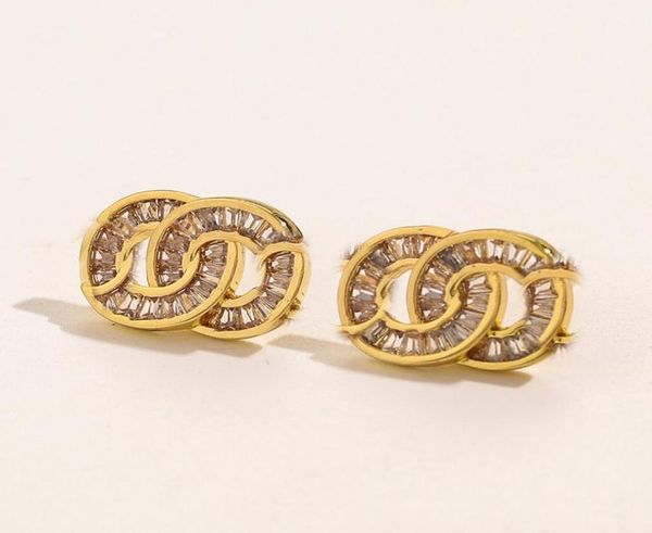 

luxury brand designers letters stud gold plated copper zircon geometric famous women 925 silver crystal rhinestone stainless steel8487240, Golden;silver