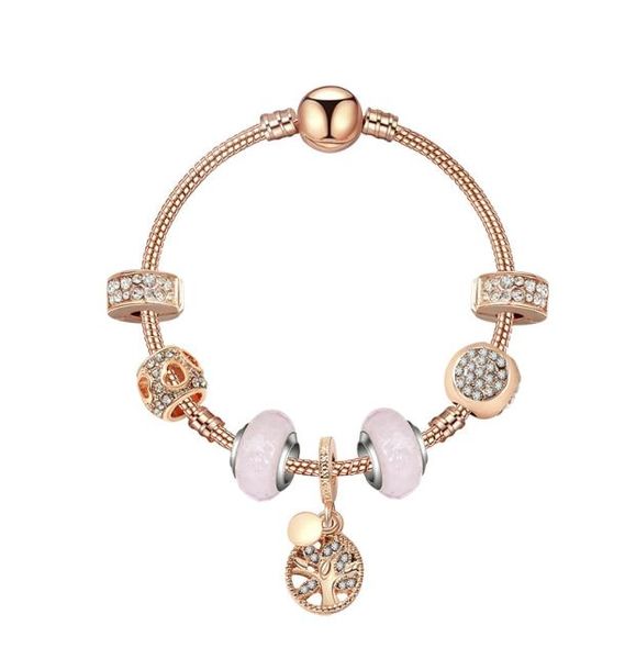 

new rose gold life tree pendant bracelet rose gold pink glass beads tree of life bracelet10094845181, Golden;silver