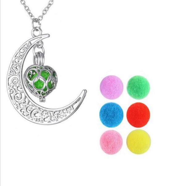 

fashion women necklace antique heart locket pendants lockets necklaces perfume fragrance essential oil diffuser moon neckla6149344, Silver