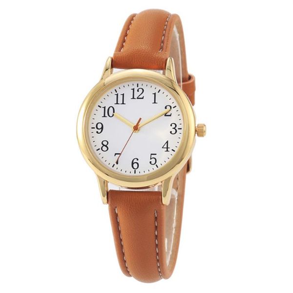 

casual style clear numbers fine leather strap quartz womens watches simple elegant students watch 31mm dial metal buckle wristwatc2611, Slivery;brown