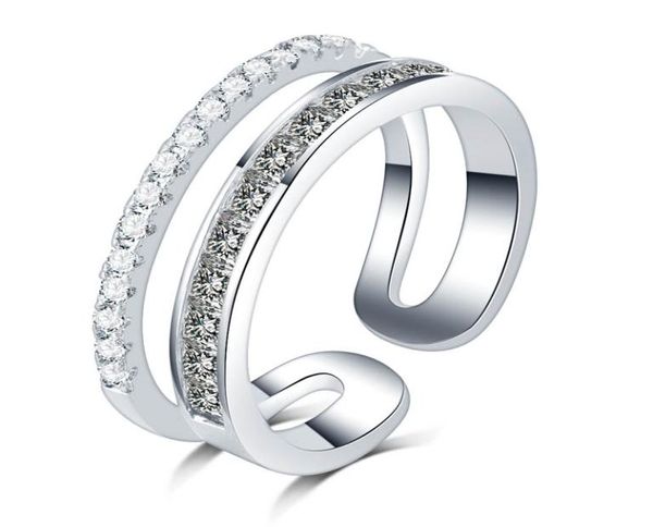 

twin row crystal zirconia open style fashion woman finger ring rose gold color christmas gifts whole accessories 18krgp stamp5573301, Silver