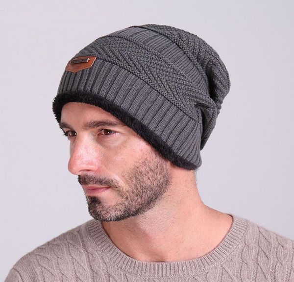 

mens beanies knitted cap winter hat for women knit beanie balaclava add velvet warm hedging cap metal mark wool bonne4257706, Blue;gray
