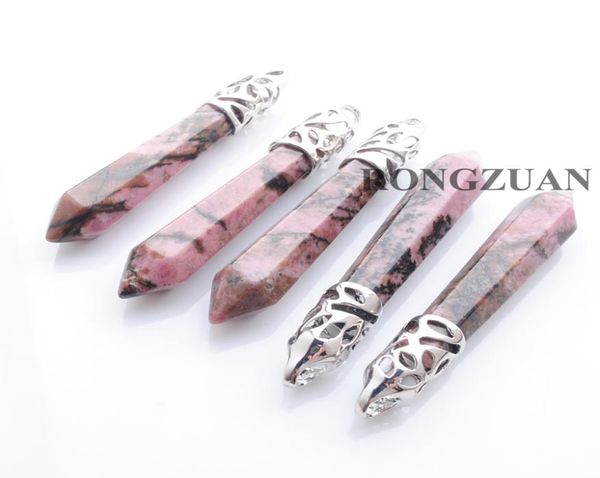 

natural gemstone hexagon pillar pendant healing rhodonite suspension for women men trendy jewelry whole 5pcs dn38264776696, Silver
