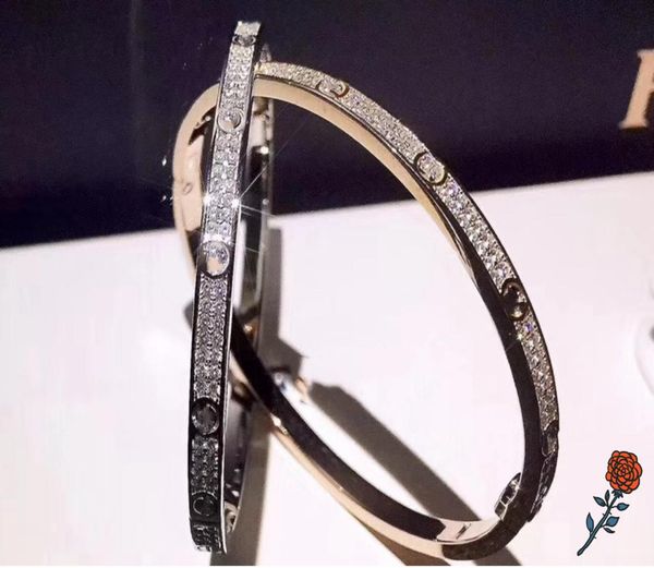 

titanium steel 2 row full diamond bracelet bangle fashion women men chirstmas distance charm statement jewelry gift with velvet ba5763833, Black