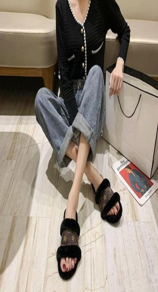 

winter indoor sandals fur slippers house full furry soft fluffy plush platform flats heel non slip luxury designer casual shoes5335996, Black