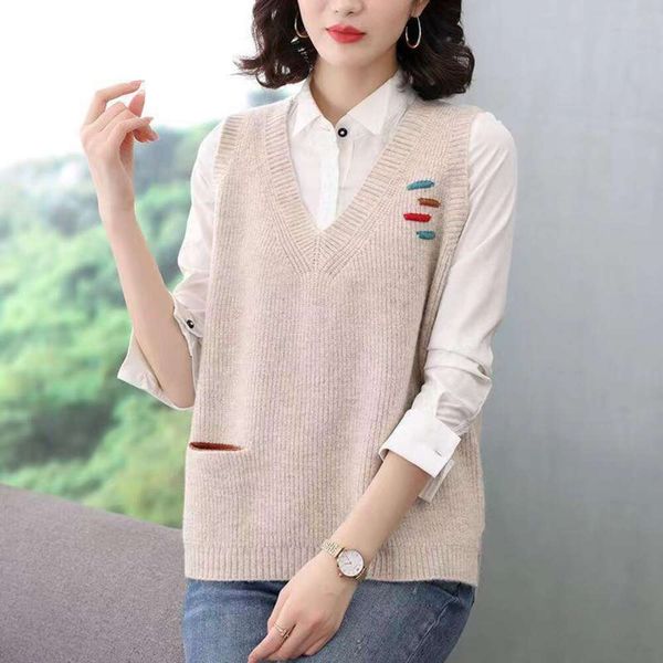 

knitted v neck vest sleeveless sweater short slipper preppy style, Black;white