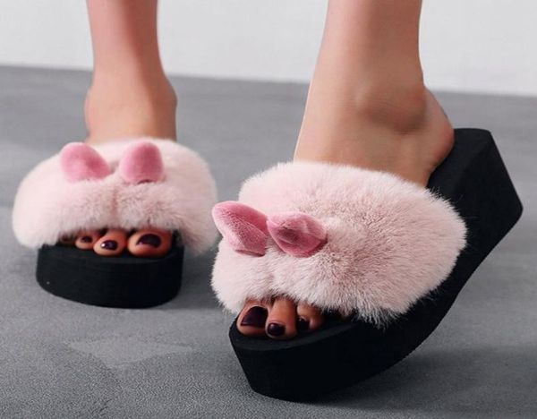 

fashion beach ear home slipper woman shoes bohemia style slipon open toe wedges warm winter slipper shoes woman drop8312644, Black
