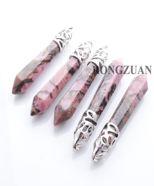

natural gemstone hexagon pillar pendant healing rhodonite suspension for women men trendy jewelry whole 5pcs dn38265337298, Silver