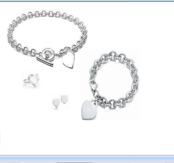 

2020 10 colors available stainless steel thick chian with heart plate ring bracelet and pendant necklaces set with box and dastba3839739, Silver