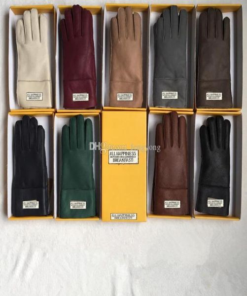 

designer 2021 women leather gloves sheepskin bright female winter warm fashion windproof antize1554052, Blue;gray