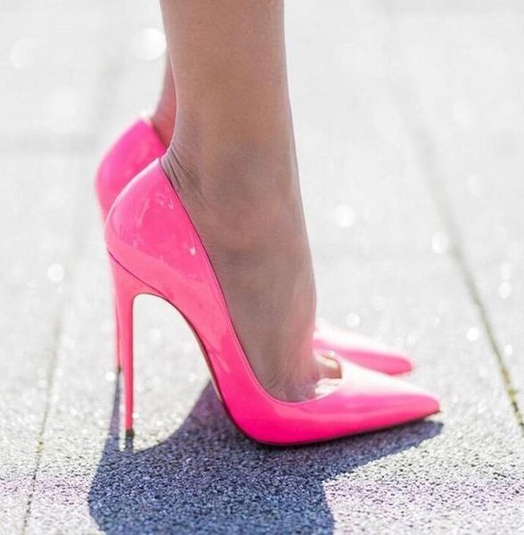 

2020 pumps brand women high heel shoes red shiny bottom blacknude patent leather red wedding shoes thin heel 3444 without box1878250, Black