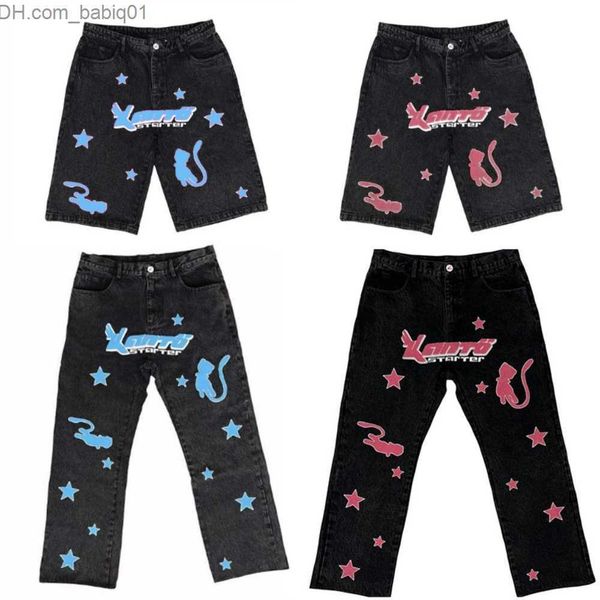 

men's jeans y2k jeans japanese harajuku hip hop cartoon print baggy jeans gothic black pants men women 2023 new high waist wide trouser, Blue