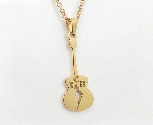 

pendant necklaces elvis fans memarial gift guitar lute hollow tcb letter pendant necklace gold plated stainless steel jewelry drop2793100, Silver