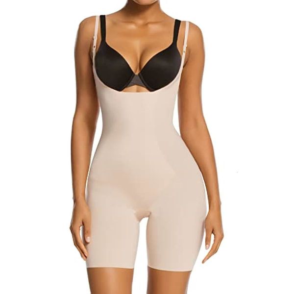 

womens shapers corset for waist tightening shapewear women seamless fajas bodysuit open bust mid thigh body shaper shorts shapewear women 23, Black;white