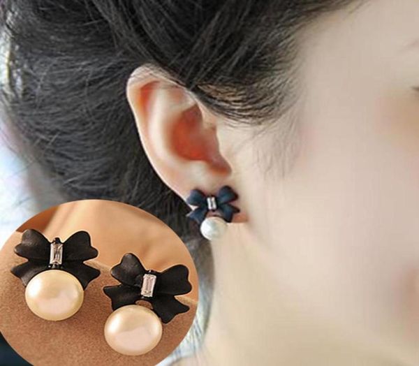 

es974 stud earrings for women simulated pearls crystal black bow earring fashion jewelry brincos 2018 new bijoux one direction2355928, Golden;silver
