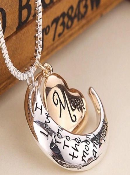 

designer necklace heart jewelry i love you to the moon and back mom pendant necklace mother day gift whole 12pcs cny686715090, Silver
