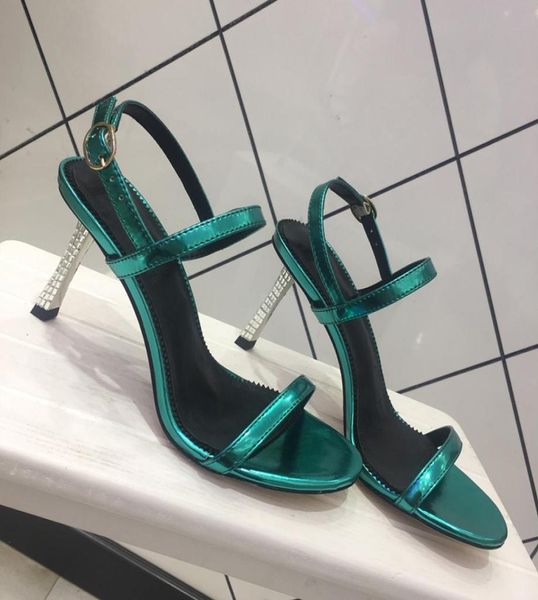 

real leather fashion crystals heeled design ladies dress party sandals straps purple gold green sliver women summer sandals slippe5324833, Black