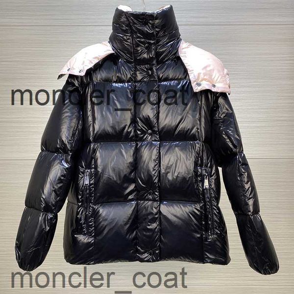 

designer womens down parkas cape classic colorblock stand collar detachable hat cropped shiny embroidered graphic casual simple warm bread j, Black