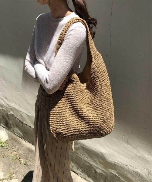 

fashion rattan women shoulder bags wikcer woven female handbags large capacity summer beach straw bags casual tote purses 2201073395236
