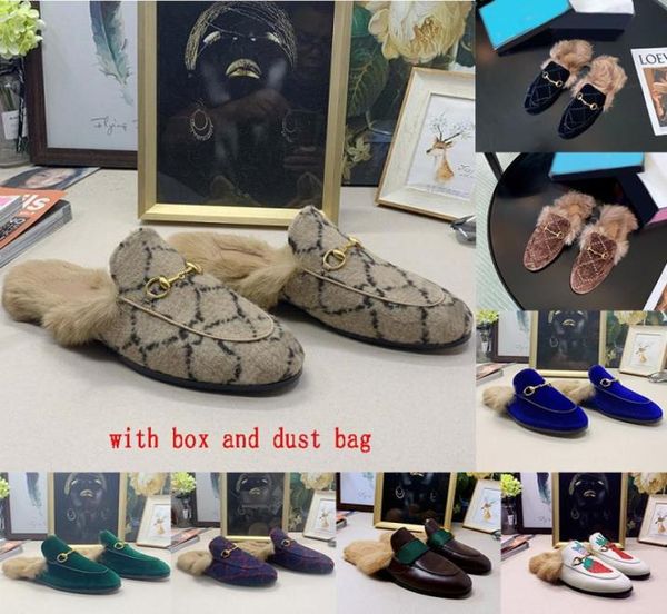 

princetowns loafers fur slippers mens womens canvas wool slippers leather velvet black pink white flats with gold size 3546 0355613915