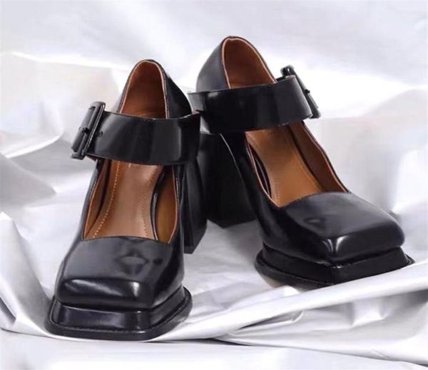 

rimocy fashion square toe mary jane platform shoes women black ankle strap high heels pumps woman patent leather chunky shoes 21036225006