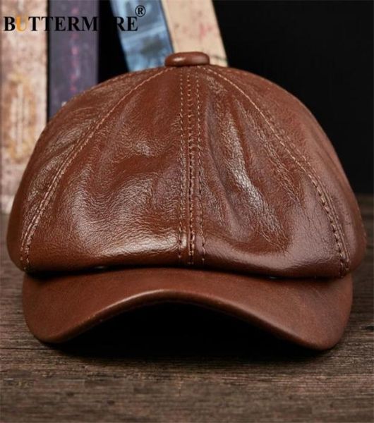 

buttermere genuine leather newsboy cap men real leather winter hat black brown vintage brand octagonal cap for men flat cap 2012048627490, Blue;gray